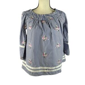 Liu Jo Stripe Floral Embroidered Off Shoulder Blouse